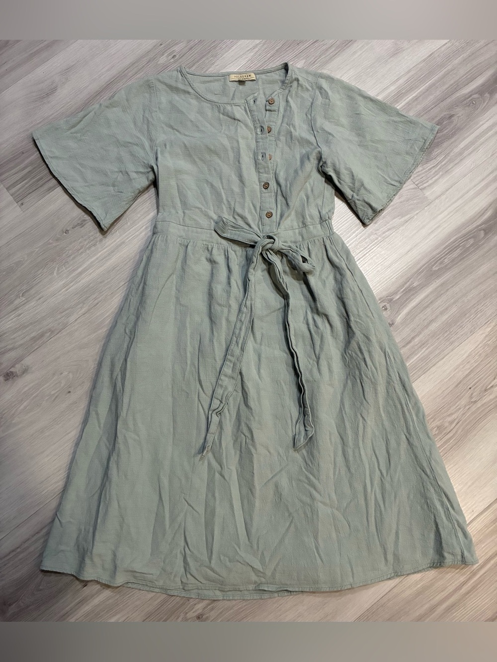 Polagram Sage Green Button-Front Midi with Tie Waist